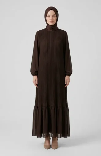 Robe Longue Plissée à Jupe à Volants 0171-08 Marron 0171-08