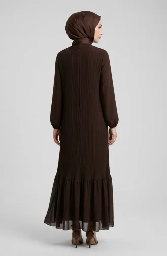 Robe Longue Plissée à Jupe à Volants 0171-08 Marron 0171-08