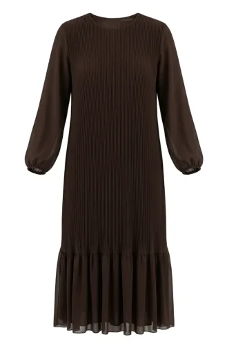 Robe Longue Plissée à Jupe à Volants 0171-08 Marron 0171-08