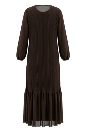 Robe Longue Plissée à Jupe à Volants 0171-08 Marron 0171-08