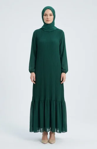 Robe Longue Plissée à Jupe à Volants 0171-09 Vert émeraude 0171-09