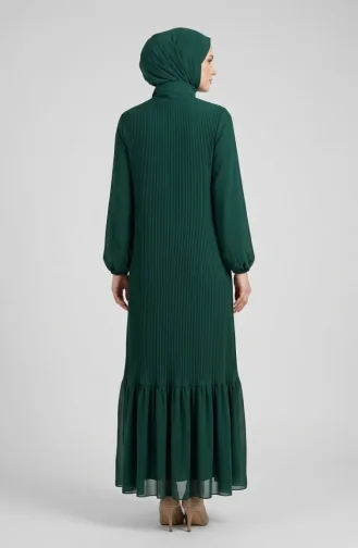 Robe Longue Plissée à Jupe à Volants 0171-09 Vert émeraude 0171-09