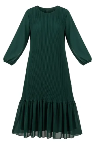 Robe Longue Plissée à Jupe à Volants 0171-09 Vert émeraude 0171-09