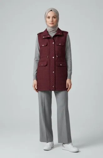 Kapitone Çıtçıtlı Yelek 12035-03 Bordo