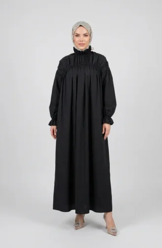 Robe Froncée à Col Mandarin 71270-02 Noire 71270-02
