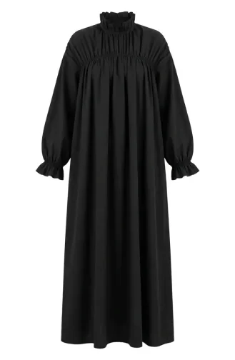 Robe Froncée à Col Mandarin 71270-02 Noire 71270-02