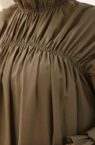 فستان بياقة صينية مكشكشة 71270-03 كاكي 71270-03