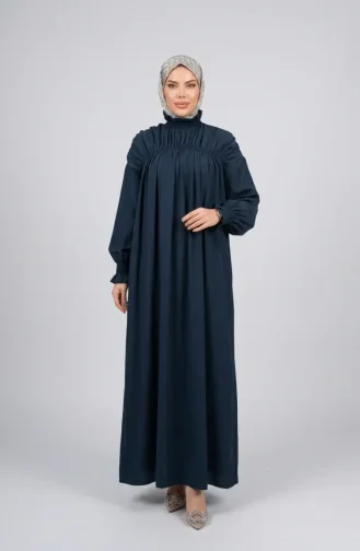 Robe Froncée à Col Mandarin 71270-04 Bleu Marine 71270-04