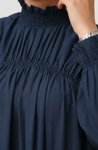 Robe Froncée à Col Mandarin 71270-04 Bleu Marine 71270-04