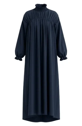 Robe Froncée à Col Mandarin 71270-04 Bleu Marine 71270-04