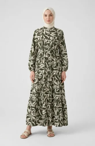 Robe Kaki à Demi-boutonnage Et Taille élastiquée Par Cordon 0271-01 0271-01