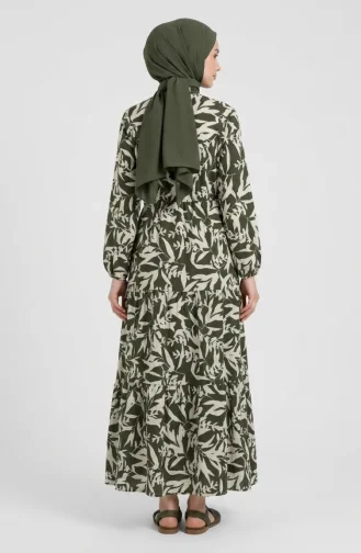 Robe Kaki à Demi-boutonnage Et Taille élastiquée Par Cordon 0271-01 0271-01
