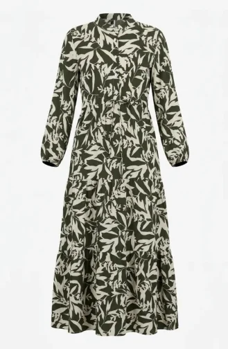Robe Kaki à Demi-boutonnage Et Taille élastiquée Par Cordon 0271-01 0271-01