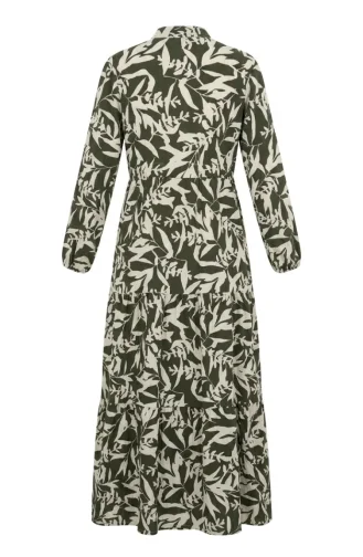 Robe Kaki à Demi-boutonnage Et Taille élastiquée Par Cordon 0271-01 0271-01
