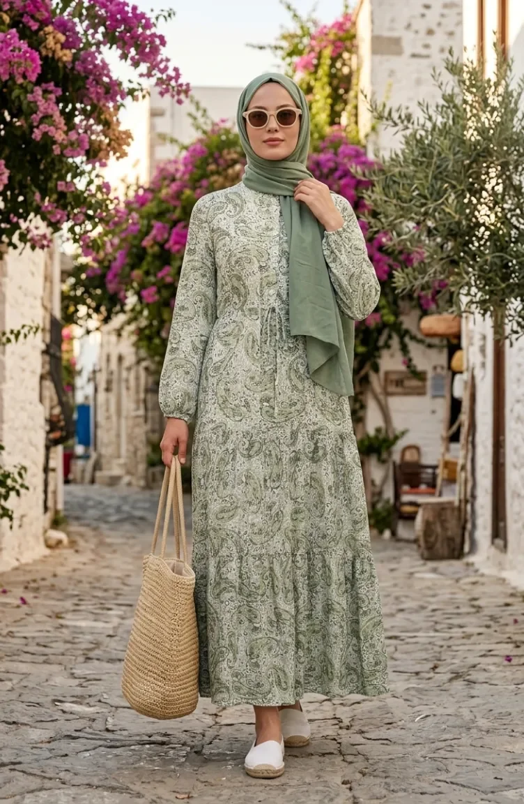Kleid Mit Halber Knopfleiste Und Kordelzug In Der Taille 0271C-01 Grün 0271C-01