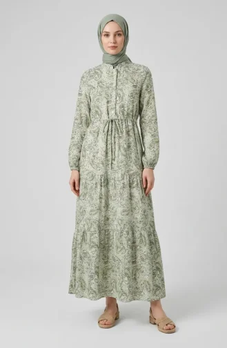 Kleid Mit Halber Knopfleiste Und Kordelzug In Der Taille 0271C-01 Grün 0271C-01
