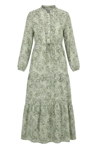 Kleid Mit Halber Knopfleiste Und Kordelzug In Der Taille 0271C-01 Grün 0271C-01