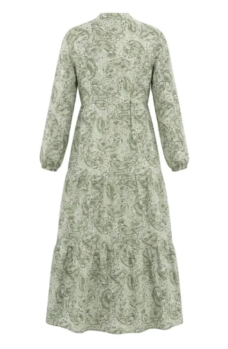 Kleid Mit Halber Knopfleiste Und Kordelzug In Der Taille 0271C-01 Grün 0271C-01