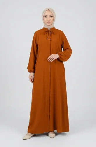 Abaya à Manches élastiquées Et Fermeture éclair 0140-11 Beige 0140-11