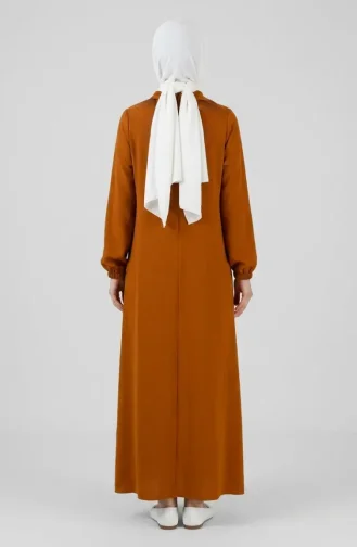 Abaya à Manches élastiquées Et Fermeture éclair 0140-11 Beige 0140-11
