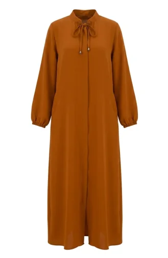 Abaya à Manches élastiquées Et Fermeture éclair 0140-11 Beige 0140-11