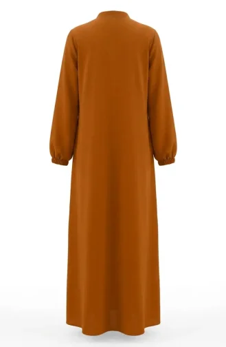 Abaya à Manches élastiquées Et Fermeture éclair 0140-11 Beige 0140-11
