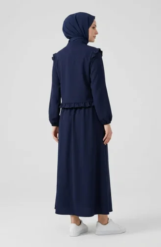 Button-Down Ruffled Tunic And Skirt Two-Piece Set 0272-01 Navy Blue 0272-01