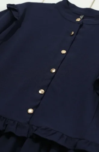 Button-Down Ruffled Tunic And Skirt Two-Piece Set 0272-01 Navy Blue 0272-01