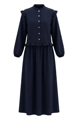 Button-Down Ruffled Tunic And Skirt Two-Piece Set 0272-01 Navy Blue 0272-01