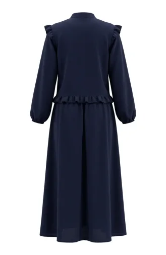 Button-Down Ruffled Tunic And Skirt Two-Piece Set 0272-01 Navy Blue 0272-01
