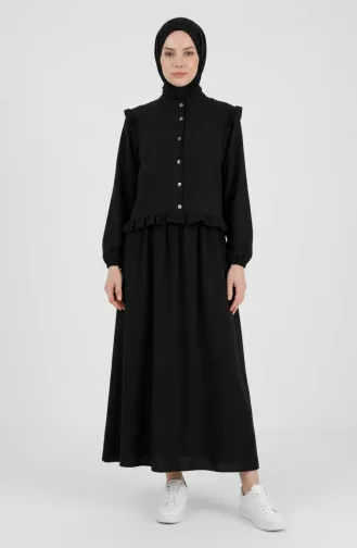Button-Down Ruffled Tunic And Skirt Two-Piece Set 0272-02 Black 0272-02