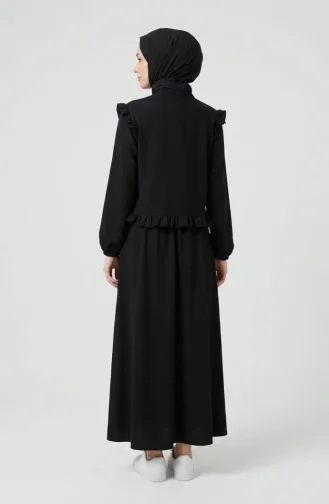 Button-Down Ruffled Tunic And Skirt Two-Piece Set 0272-02 Black 0272-02