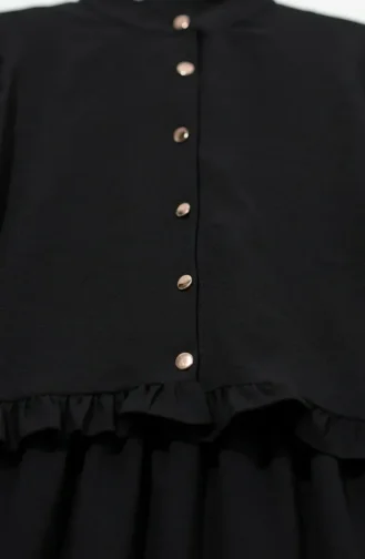 Button-Down Ruffled Tunic And Skirt Two-Piece Set 0272-02 Black 0272-02