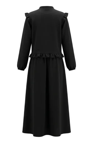 Button-Down Ruffled Tunic And Skirt Two-Piece Set 0272-02 Black 0272-02