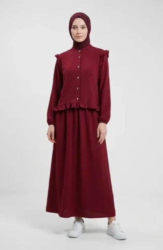 Button-Down Ruffled Tunic And Skirt Two-Piece Set 0272-03 Burgundy 0272-03