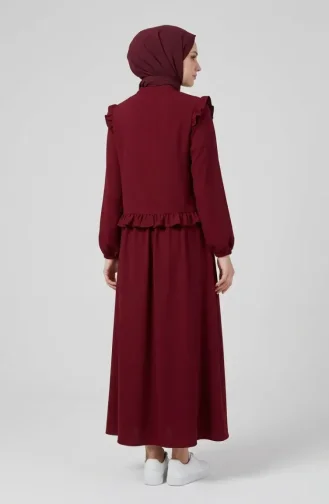 Button-Down Ruffled Tunic And Skirt Two-Piece Set 0272-03 Burgundy 0272-03