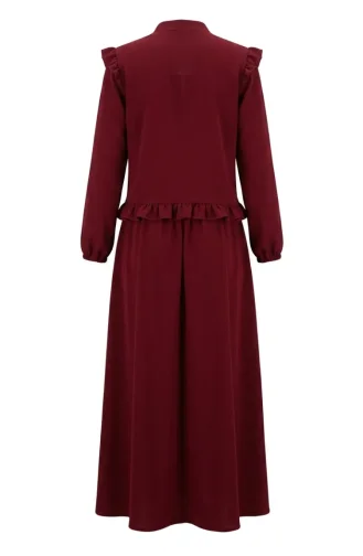 Button-Down Ruffled Tunic And Skirt Two-Piece Set 0272-03 Burgundy 0272-03