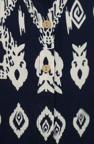 Viscose Fabric Button-Down Patterned Dress 0263-01 Navy Blue 0263-01