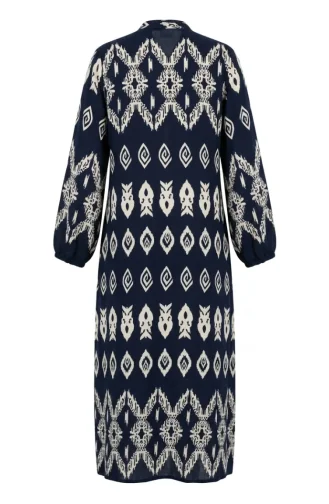 Viscose Fabric Button-Down Patterned Dress 0263-01 Navy Blue 0263-01