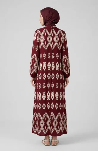 Viscose Fabric Button-Down Patterned Dress 0263-02 Burgundy 0263-02