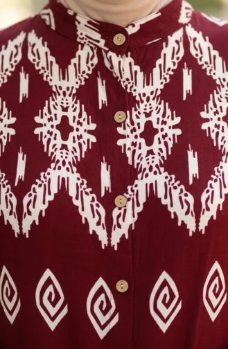 Viscose Fabric Button-Down Patterned Dress 0263-02 Burgundy 0263-02