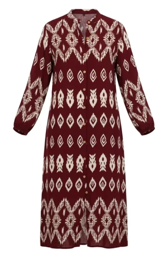 Viscose Fabric Button-Down Patterned Dress 0263-02 Burgundy 0263-02