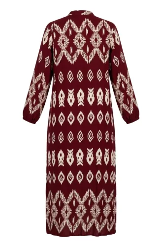Viscose Fabric Button-Down Patterned Dress 0263-02 Burgundy 0263-02