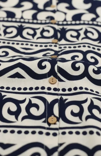 فستان من قماش الفسكوز بأزرار أمامية ونقشة مميزة، رقم الموديل 0264-01، لون كحلي 0264-01