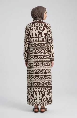Viscose Fabric Button-Down Patterned Dress 0264-05 Brown 0264-05