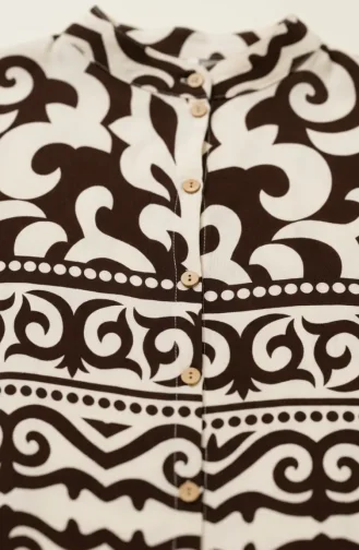 Viscose Fabric Button-Down Patterned Dress 0264-05 Brown 0264-05