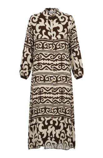 Viscose Fabric Button-Down Patterned Dress 0264-05 Brown 0264-05