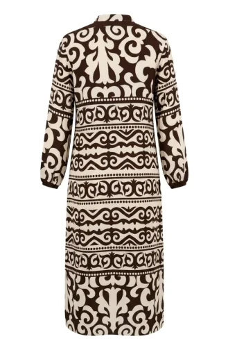 Viscose Fabric Button-Down Patterned Dress 0264-05 Brown 0264-05