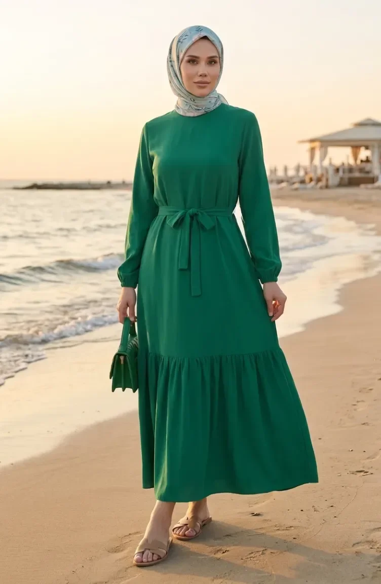 Kleid Mit Gürtel 0512-01 Smaragdgrün 0512-01