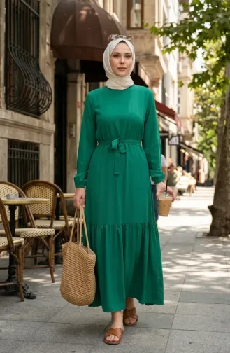Kleid Mit Gürtel 0512-01 Smaragdgrün 0512-01